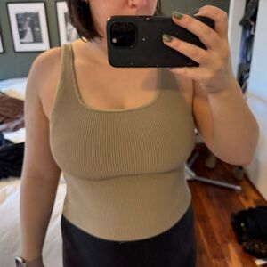 Babaton Ribbed Scoop Tank in Taupe